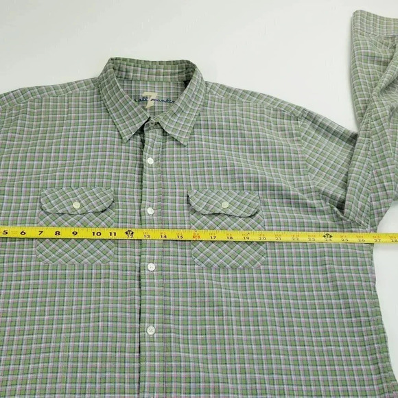 7 For All Mankind XL Men's Logo Tag Green Pink White Trim Check 2 Pockets Shirt - Picture 2 of 8